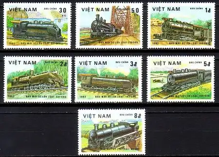 Vietnam Mi.Nr. 1291-97 Lokomotiven (7 Werte)