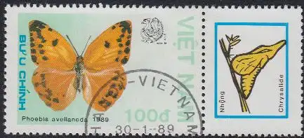 Vietnam Mi.Nr. 1994 Ausstellung INDIA'89, Schmetterling Phoebis avellaneda (100)