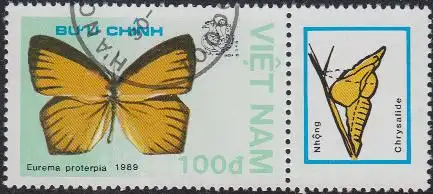 Vietnam Mi.Nr. 1995 Ausstellung INDIA'89, Schmetterling Eurema proterpia (100)