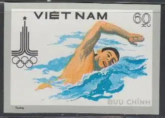 Vietnam Mi.Nr. 1099U Olymp. Sommerspiele Moskau, ungez., Schwimmen (60)