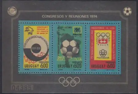 Uruguay Mi.Nr. Block 21 Fußball-WM 74, UPU-Kongress, Olympia 1976