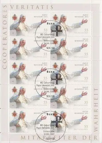 D,Bund Mi.Nr. 2599 80. Geburtstag Papst Benedikt XVI. (Klbg.)