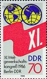 D,DDR Mi.Nr. 3049 Weltgewerkschaftskongreß Berlin, Weltkugel, Flaggenband (70)