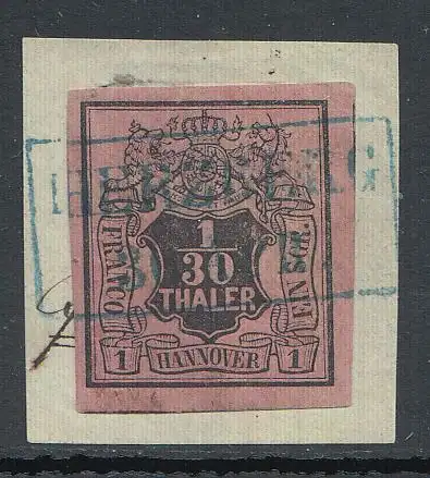 Hannover, Mi.Nr. 3b, glatter Wertschild unter Wappen, gestempelt "Herzberg"