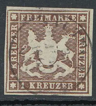 Württemberg, Mi.Nr. 11a, Wappen von Württemberg, gestempelt, geprüft BPP