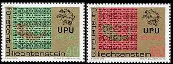 Liechtenstein Mi.Nr. 607-08 100 J. Weltpostverein, Posthorn + UPU Emblem (2 W.)