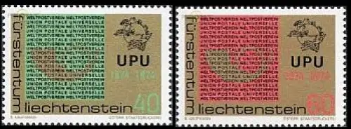 Liechtenstein Mi.Nr. 607-08 100 J. Weltpostverein, Posthorn + UPU Emblem (2 W.)