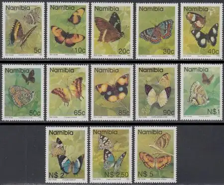 Namibia Mi.Nr. 751-63 Freim. Schmetterlinge (13 Werte)
