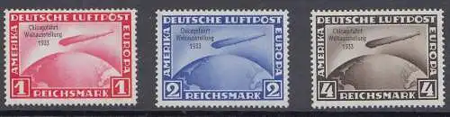 D,Dt.Reich Mi.Nr. 496-498 Zeppelin mit Aufdr. Chicagofahrt (3 Werte), püostfrisch