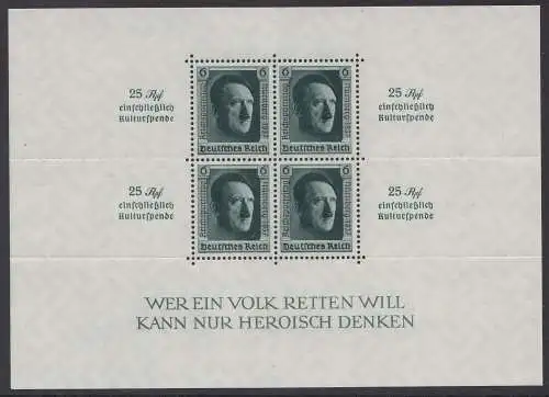 D,Dt.Reich Mi.Nr. Block 11 Hitler, Reichsparteitag 1937, postfrisch