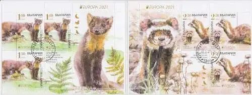 Bulgarien MiNr. MH 21 Europa 2021 Gefährdete Tierarten, Baummarder, Tigeriltis