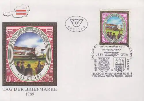 Österreich Mi.Nr. 1959 Tag der Briefmarke 1989, Postflugzeug (6+3)