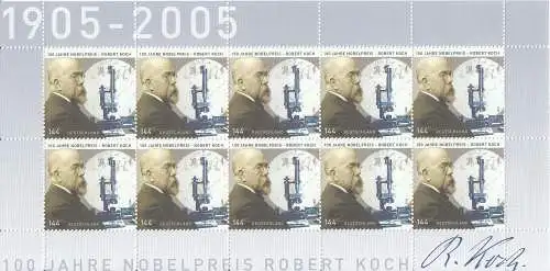 D,Bund Mi.Nr. Klbg.2496 100 Jahre Nobelpreis für Robert Koch(m.10x2496)