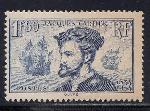 Frankreich MiNr. 293 400. Jahrestag der Landung von Jacques Cartier in Kanada