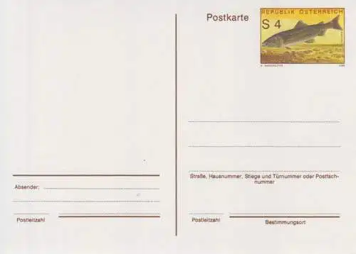 Österreich, Postkarte Mi.Nr. P 495 Huchen (Fisch)