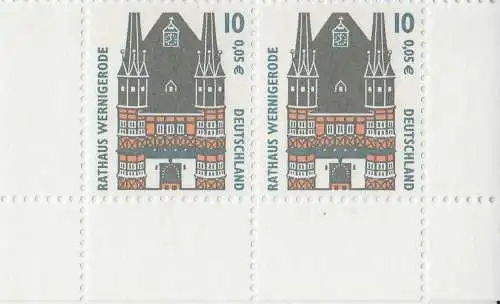 D,Bund Mi.Nr. 2139A Sehenswürdigk., Rathaus Wernigerode, gez. (Unterrandpaar)