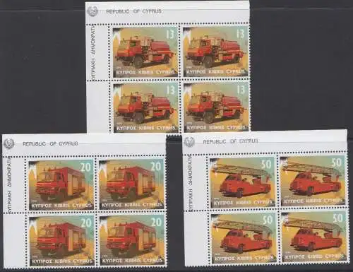 Zypern Mi.Nr. 1080-1082 Feuerwehrautos (3 Viererblocks)