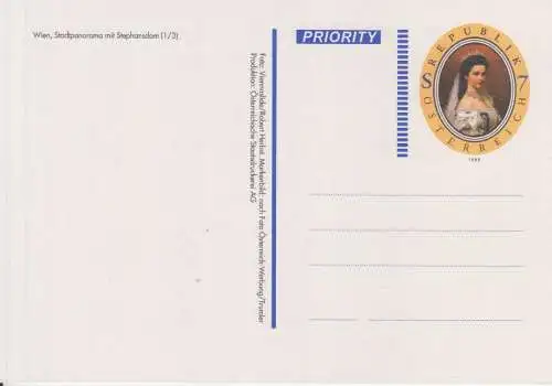 Österreich, Postkarte Mi.Nr. P 544/3 Kaiserin Elisabeth / Stadtpanarama Wien