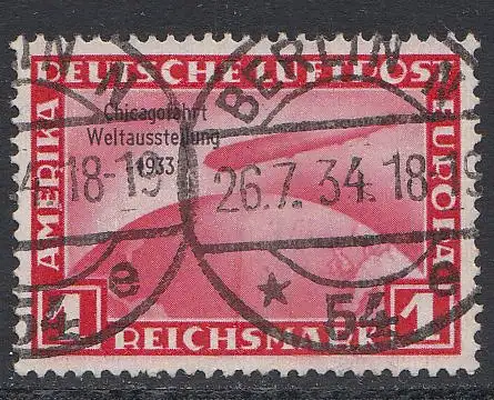 D,Dt.Reich Mi.Nr. 496 Zeppelin mit Aufdr. Chicagofahrt (1 RM), Kurzbefund 