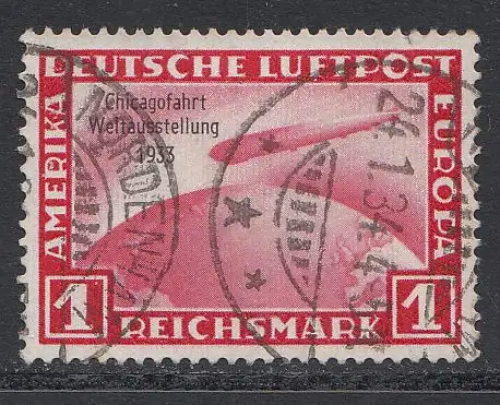 D,Dt.Reich Mi.Nr. 496 Zeppelin mit Aufdr. Chicagofahrt (1 RM), Kurzbefund 