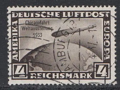 D,Dt.Reich Mi.Nr. 498 Zeppelin mit Aufdr. Chicagofahrt (4 RM), Kurzbefund