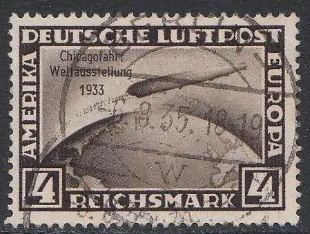 D,Dt.Reich Mi.Nr. 498 Zeppelin mit Aufdr. Chicagofahrt (4 RM), Kurzbefund