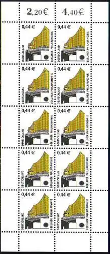 D,Bund Mi.Nr. Klbg. 2298 Sehenswürdigkeiten, Berliner Philharmonie (m.10x2298)