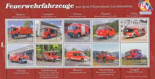 Liechtenstein MiNr. Kollektionsbogen 21 Feuerwehrfahrzeuge