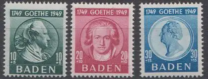 D,Franz.Zone,Baden Mi.Nr. 47-49 Satz Goethe (3 Werte)