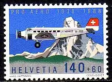 Schweiz Mi.Nr. 1369 50 J. Stiftung Aero, Junkers JU-52 vor Matterhorn (140+60)