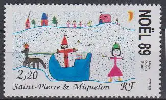 St. Pierre & M. Mi.Nr. 585 Weihnachten 1989 Kinderzeichnung