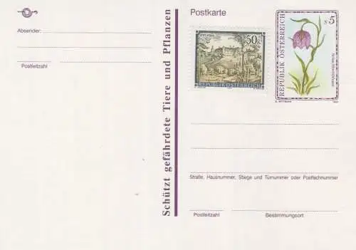 Österreich, Postkarte Mi.Nr. P 518 Schachtelbrettblume (mit Zusatzfrankatur)