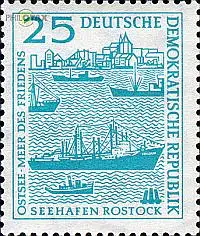 D,DDR Mi.Nr. 664 Seehafen Rostock, Schiffe vor Hafen (25)