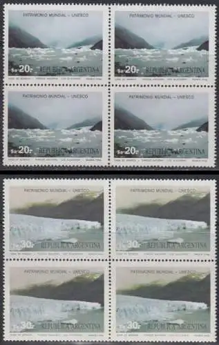 Argentinien Mi.Nr. 1717-18 Welterbe, Nationalpark Los Glaciares (2 Viererblocks)