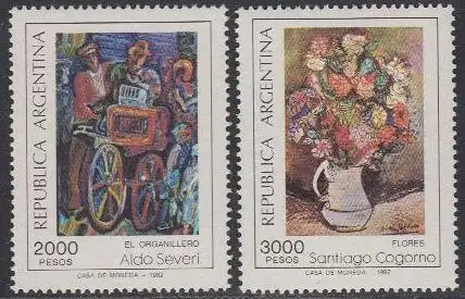 Argentinien Mi.Nr. 1572-73 Gemälde Leierkastenspieler und Blumen (2 Werte)