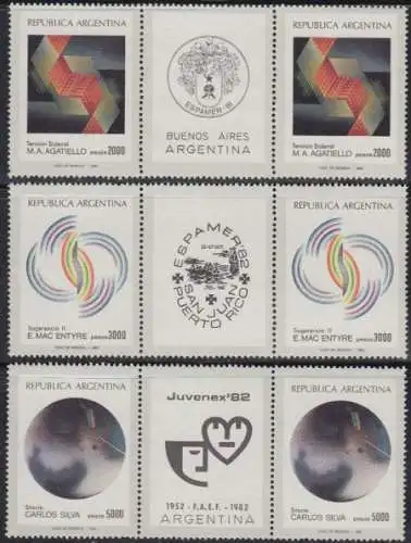 Argentinien Mi.Nr. Zw.1588-90 Plastische Kunst (je Marke/Zw.steg/Marke)