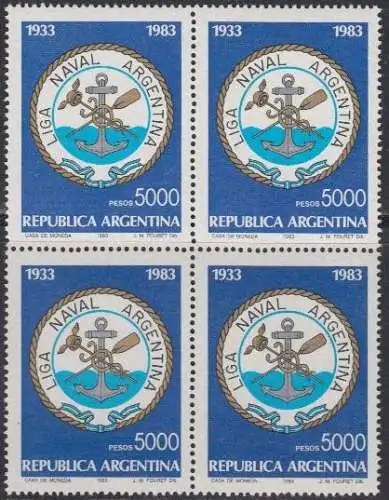 Argentinien Mi.Nr. 1623 Tag der Marine, 50 J.Argent.Marineverein (Viererblock)