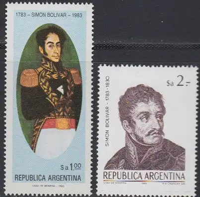 Argentinien Mi.Nr. 1646-47 200.Geb. Simón Bolívar (2 Werte)