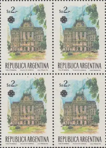 Argentinien Mi.Nr. 1665 Weltkommunik.jahr, Hauptpost Buenos Aires (Viererblock)