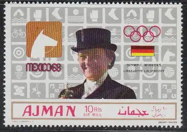 Ajman Mi.Nr. 453A Olympia 68, Reiten, Sieger L. Linsenhoff, Deutschland (10 R)