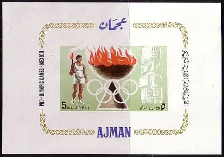 Ajman Mi.Nr.Bl.16 Olympia 68, Fackelläufer, Olymp. Feuer, Vorolymp. Spiele (5 R)