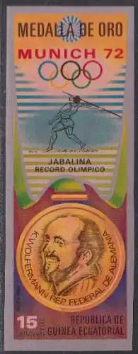 Äquatorialguinea Mi.Nr. A 168 Olympia 1972, Goldmedaille Speer Wolfermann (15)