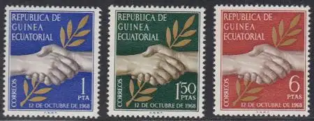 Äquatorialguinea Mi.Nr. 1-3 Zusammenschluss zur Rep. Äquatorialguinea (3 Werte)