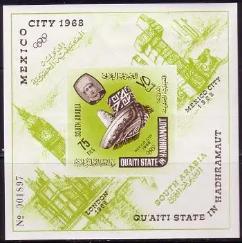 Aden Qu´aiti State Mi.Nr. Bl.2B Olympia 68, Block geschnitten (75 Fils)