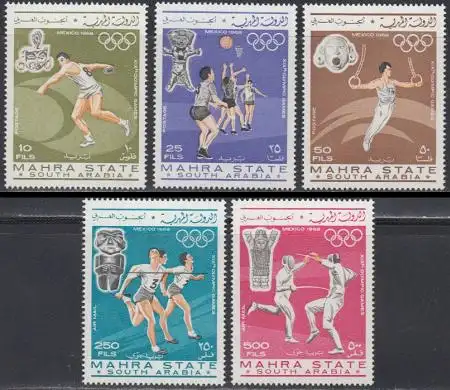 Aden Mahra State Mi.Nr. 25-29A Olympia 1968 Mexiko, gez. (5 Werte)