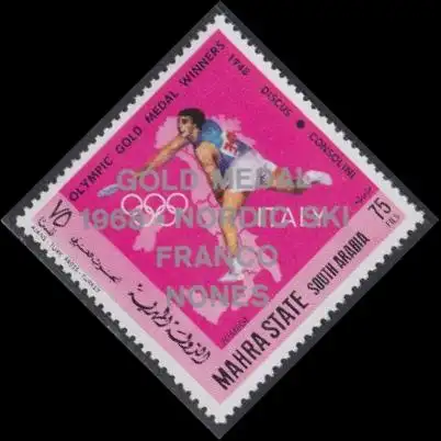 Aden Mahra State Mi.Nr. 143A It.Olympiasieger, Diskus, Consolini, m.Audr. (75)