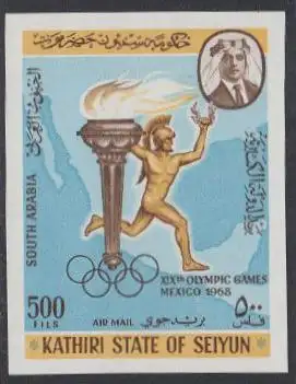 Aden Kathiri State Mi.Nr. 163B Olympia 1968 Mexiko, Fackel, Läufer, Karte (500)