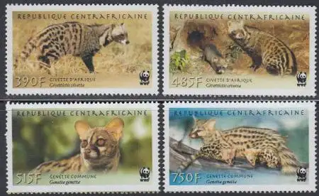 Zentralafrikan.Rep. Mi.Nr. 2948-51IA Naturschutz, Zibet-+ Ginsterkatze (4 Werte)