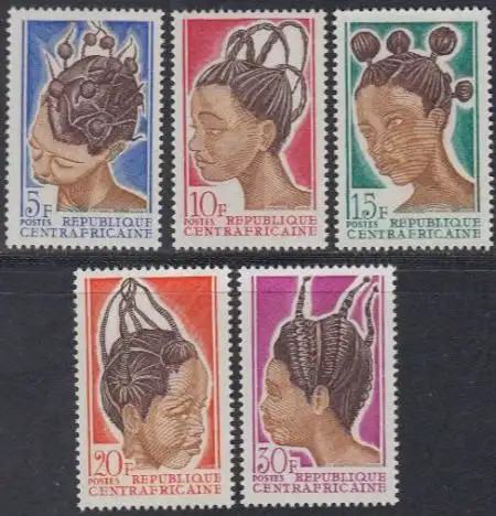 Zentralafrikan.Rep. Mi.Nr. 138-42 Traditionelle Damenfrisuren (5 Werte)