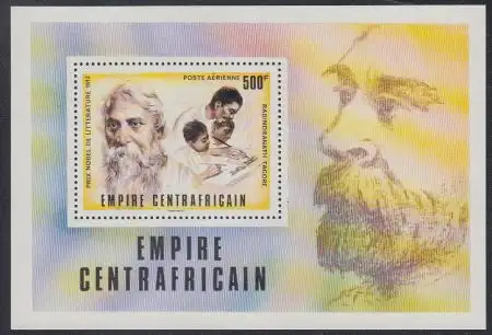 Zentralafrikan.Rep. Mi.Nr. Block 13 Nobelpreisträger Rabindranath Tagore 